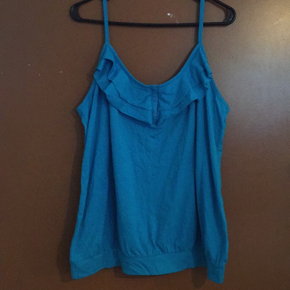 Turquoise ruffled tank top